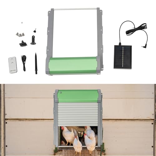 Automatic Chicken Coop Door Solar Powered,Smart Anti-Pinch Aluminum Automatic Chicken Door with Timer and Light Sensor,Range 40M Remote Control Solar Chicken Coop Door,Waterproof