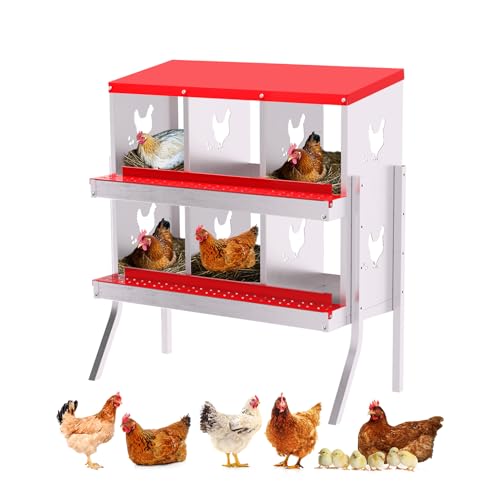Nesting Boxes for Chickens, 6/8/10-Hole Galvanized Steel Chicken Nesting Boxes for Laying Eggs with Egg Rollaway System to Protect Eggs, Easy Egg Collection, for Chicken Coop Backyard Farm - color: Red, size: 32.1"L x 16.9"W x 26.6"H