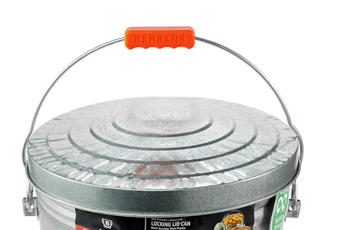 Behrens 6 Gallon Galvanized Steel Storage Can or Waste Bin w/Locking Lid & Handle (1 can, 1 Orange Grip) - size: 1 Bucket, style: 1 Grip