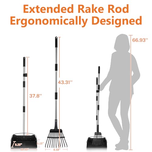 Toozey Dog Pooper Scooper for Large Dogs — Long Handle Poop Scooper for Yard Use, Extra Large Metal Tray & Bag Holder | Easy Cleanup for All Dog Sizes with 20 Bags - size: 43.31" Handle Rake