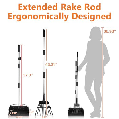 Toozey Dog Pooper Scooper for Large Dogs — Long Handle Poop Scooper for Yard Use, Extra Large Metal Tray & Bag Holder | Easy Cleanup for All Dog Sizes with 20 Bags - size: 43.31" Handle Rake