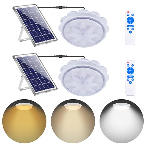 MEIHONG Solar Lights Indoor Home, Solar Shed Lights,Porch Ceiling Light with Remote (2 Pack/White) - color: 2 Pack/White