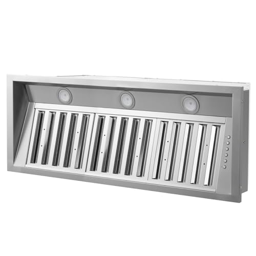 Micmi 48 inch Built-in Range Hood Insert Vent, Dual Motors Stainless Steel Kitchen 1400 CFM with Push Button Control, Ducted, Baffle Filters, 4 Speed Stove Exhaust Fan, ETL listed - style: Insert Vent