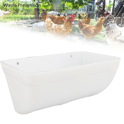AMONIDA Hanging Poultry Feeder, Large Capacity Plastic Chicken Feeder, Space Saving Trough with Minimized Feed Waste, Ideal for Farm, Coop & Yard (White) - color: White