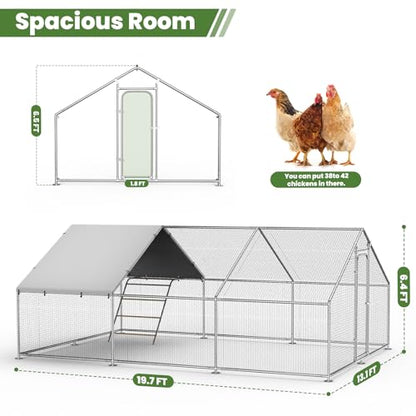 Large Chicken Coop with Roosting Perch, Outdoor Waterproof & UV-Resistant Cover,13.1'W x 19.7' L x 6.4' H Chicken Run for Yard or Farm, Spire Roof - size: 236.0"L x 157.5"W x 78.0"H