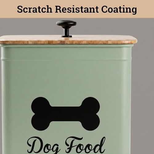 Dog Food Container Airtight Bamboo Lid 5-7 lb, 25 Cups, Sturdy Metal Handle | Pet Jar For Dogs up to 50lbs, Airtight Bamboo Lid, Sturdy Comfortable Metal Handle, Powder Coated Iron, Kibble Storage Bin - color: Sage Green