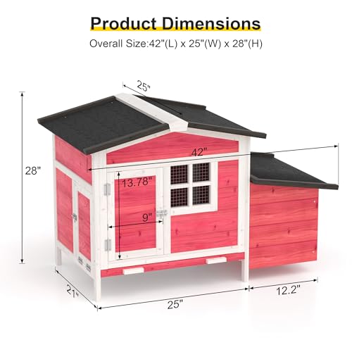 GOJOOASIS Chicken Coop for 2 Chickens Outdoor Rabbit Hutch Chicken House Cage with Ramp & Nesting Box for Small Animals (Red) - color: Red