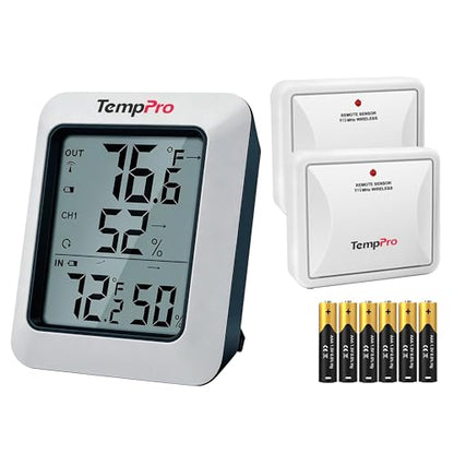 TempPro TP60-2 Digital Hygrometer Indoor Outdoor Thermometer Wireless Temperature and Humidity Gauge Monitor Room Thermometer with 500ft/150m Range Humidity Meter (Previously ThermoPro)