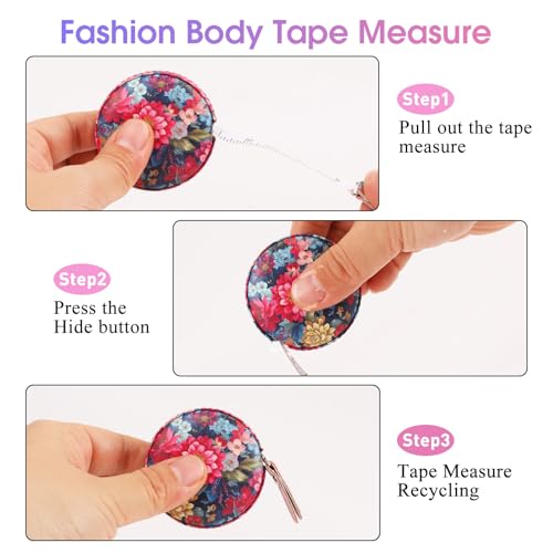 Retractable Mini Tape Measure, Auto-Retract, Premium Leather Tape Measure, Dual-Sided Ruler, Ideal for Fabric Cutting, Body Measurements, and Handicrafts (Colorful Flowers) - color: Colorful Flowers