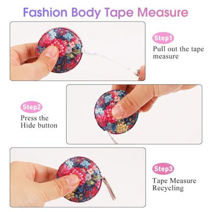 Retractable Mini Tape Measure, Auto-Retract, Premium Leather Tape Measure, Dual-Sided Ruler, Ideal for Fabric Cutting, Body Measurements, and Handicrafts (Colorful Flowers) - color: Colorful Flowers