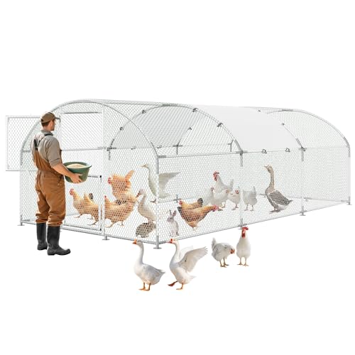 Large Metal Chicken Coop Run with Dome Roof & Split Door, 9.8 x 19.7 x 6.5 FT Heavy Duty Walk-in Poultry Cage with Waterproof & UV-Resistant Cove, Outdoor Hen House for Farm Yard