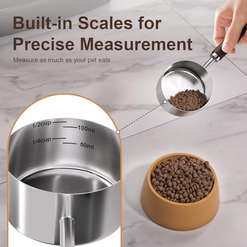Dog-Cat Food Scoop Measuring-Cup - 1/2 Cup (4 Oz),304 stainless steels,Black walnut long handle… - size: 1/2 CUP