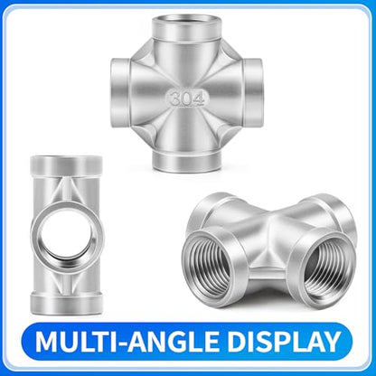 ChillWaves 304 Stainless Steel Pipe Fitting, 4 Way Cross 3/4" x 3/4" x 3/4" x 3/4" NPT Female Thread Adapter(2-PACK) - size: 3/4" NPT, style: PACK OF 2
