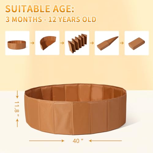 Ball Pit for Toddlers Babies Dogs Cats Iinfant Children, Foldable Ball Pits Play Tent, Crawl Playpen Ball Pool with Storage Bag, Surprise for Boys Girls Festival (Balls Not Included), Brown - color: Brown