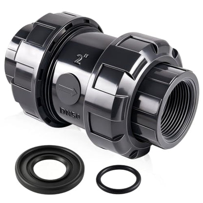 2 inch NPT PVC Check Valve, SCH80 Full Port Water Pump Ball Check Valve | Heavy Duty UPVC Plumbing Anti Backflow Valve, Spring Water Check Valve, Max 150 PSI, Fit for Pool,Water & Irrigation Systems - size: 2''NPT