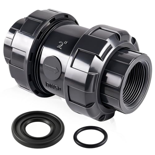 2 inch NPT PVC Check Valve, SCH80 Full Port Water Pump Ball Check Valve | Heavy Duty UPVC Plumbing Anti Backflow Valve, Spring Water Check Valve, Max 150 PSI, Fit for Pool,Water & Irrigation Systems - size: 2''NPT