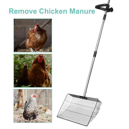 MAGICLULU Heavy Duty Stainless Steel Scooper with Long Handle 38cm for Backyard Farms and Chicken Coop Cleaning, Easy to Litter Scoop for Poultry Manure