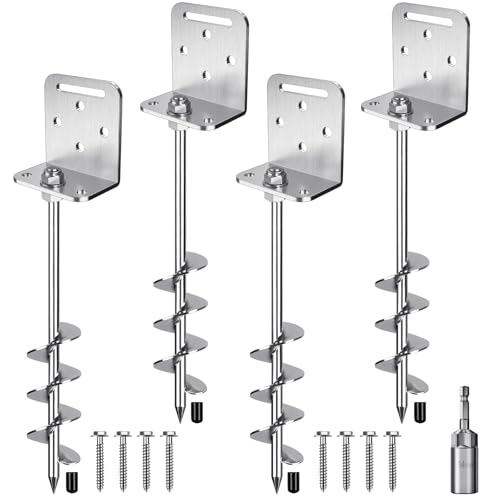 Insaga 18''/24''/30'' Ground Anchors Screw in Earth Anchor Solid Steel with L Bracket for Trampoline Mobile Home Swing Set Shed Carport Tent Stakes, Wider Helix Blade & Chrome Plated Finish, 2/4/6Pcs - color: 18''-4Pack, size: 2'' Blade
