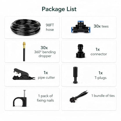360° Adjustable Drip Irrigation System - Compatible 1/4" Irrigation System, 98FT Garden Watering Atomizing System with 30pcs Nozzles, Greenhouse Accessories for Yard, Lawn, Plants, Garden (98Ft) - size: 98Ft