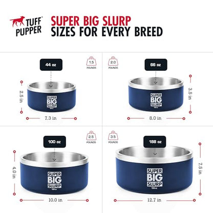 Tuff Pupper Heavy Duty Insulated Dog Bowl | Double Wall Stainless Steel Dog Food Dish | Non-Slip Spill Proof Dishwasher Safe Cat Bowl | Water Dish for Feeding Large Medium Small Pets (188oz, Blue) - color: Midnight Blue, size: 188oz