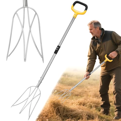 AugFir Pitchfork for Gardening, 48.5" Extendable Stainless Steel Garden Pitchfork with Handle, Suitable for Digging, Fertilizing, Transplanting, Multifunctional Garden Fork - 3 Tines - color: 3-Tines