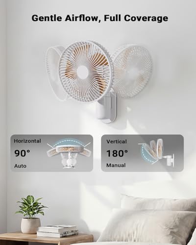 10” Wall Mount Fan with Light & Remote Control for Small Spaces, RV Fan with 30dB Quiet, 20ft Powerful Airflow , Timer,90° Auto Oscillating,4 Speeds,180° Adjustable Tilt for RV/Bedroom/Bathroom/Office