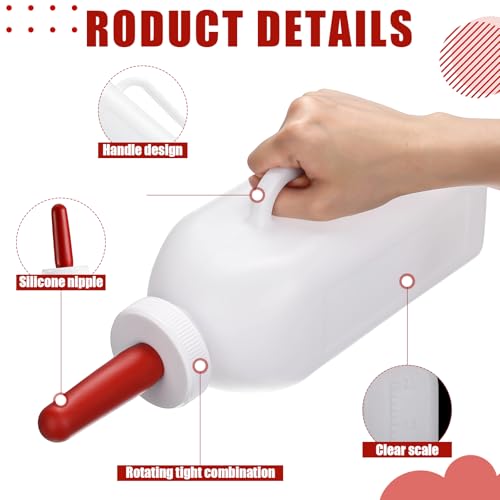 3 Sets Calf Feeding Bottle with Replacement Silicone Nipples, Durable Milk Feeding Pot with Handle for Calves, Nursing Supplies for Livestock (2 Quart) - size: 1 Count (Pack of 3)