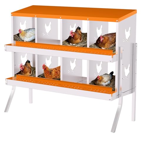 8-Panel Galvanized Steel Nesting Box for Chicken Coop - Removable Drop Tray & Ventilation - Easy Clean Laying Box for Hens, Ducks - Rustproof Design Protects Eggs - color: Orange, size: 8 compartments, with bracket
