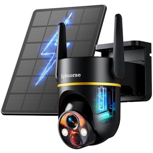 Lybuorz 5G/2.4GHz WiFi Solar Outdoor Wireless Security Camera, 4MP PTZ Cameras for Home Security Outdoor,Full Color Night Vision, AI Motion Detection, Siren Alarm, 2-Way Audio,Work w/Alexa, Waterproof