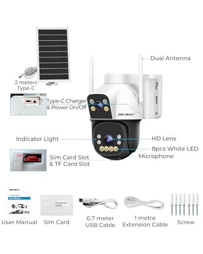 GENBOLT 4G AOV Cellular Solar Security Camera Outdoor Wireless, 7/24 Recording 3MP+3MP No WiFi IP Surveillance Camera with Sim Card, 8W 15600mAh Battery Operated LTE Camera CCTV
