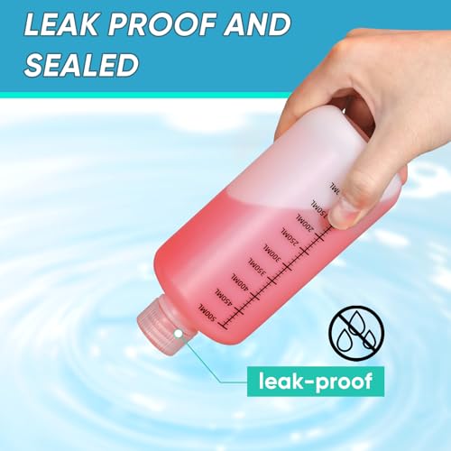 16oz/500ml Narrow Mouth Plastic Bottles with Caps, HDPE Laboratory Grade Graduated Liquid Containers for Reagent Sample Medicine Water Storage (Translucent, 4 Pcs) - size: 16 Ounces