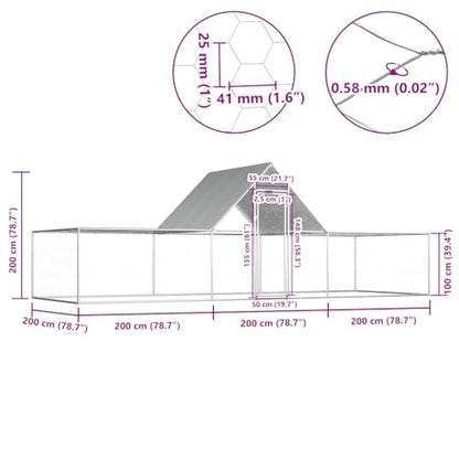Galvanized Steel Chicken Coop 19.7x6.6x6.6ft Water-Resistant Roof Durable Animal Hutch for Hens Ducks Rabbits Outdoor Indoor Use Silver - size: 19.7' x 6.6' x 6.6' (W x D x H)
