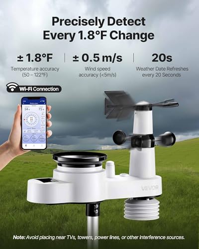 VEVOR 5-in-1 Wi-Fi Weather Station, 7.5-Inch VA Display, Wireless Solar Powered Outdoor Sensor, Rain Gauge, Indoor Outdoor for Weather Forecast, Wind Speed Direction, Temperature, Humidity, Rainfall - style: 5-in-1 Wi-Fi with APP