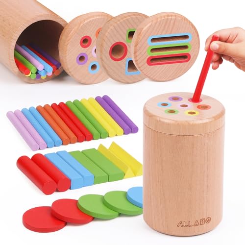 ALLABC 3-in-1 Montessori Color Sorting Toys for 1 2 3 Year Old, Preschool Learning Activities, Wooden Educational Sensory Toys for Toddlers 1-3, Montessori Fine Motor Skills Toy for Age 18 Month Old