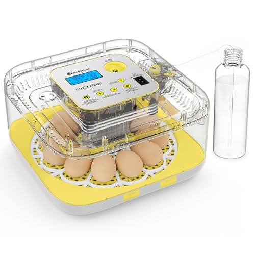 Sailnovo 12 Egg Incubators for Hatching Egg with Auto Humidification, Temperature Control, Automatic Egg Turning,Egg Candler,Incubator for Chicken Eggs,Ideal for Farm, School and Lab - color: Grey-White-Yellow, size: Hatch 12