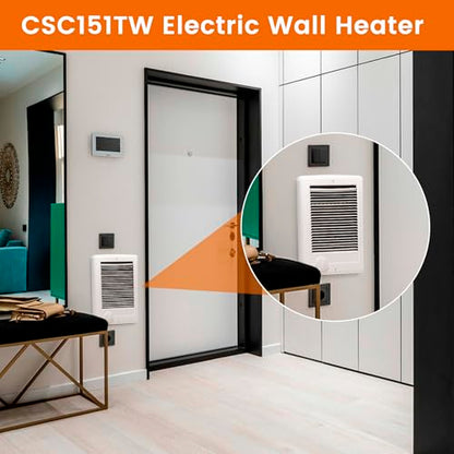New Upgrade CSC151TW Electric Wall Heater-Complete Unit with Thermostat for Office Garage Indoor Use(Model: CSC151TW, Part: 67509), 5120 BTU, 120 Volt, 1500 Watt, White