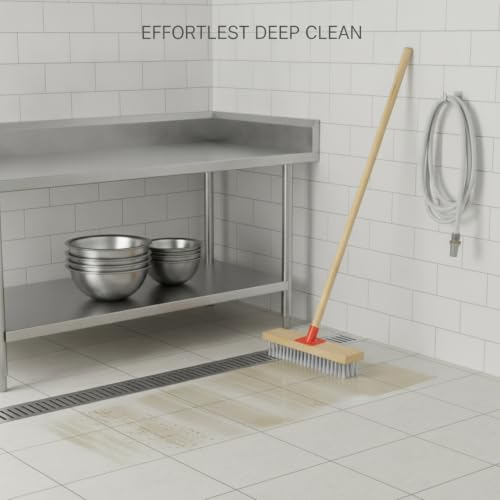 Floor Scrub Brush with Long Handle and Stiff Nylon Bristles for Tile Grout and Bathroom Cleaning (1 PC) - size: 10.63 x 2.36 x 1.57 in