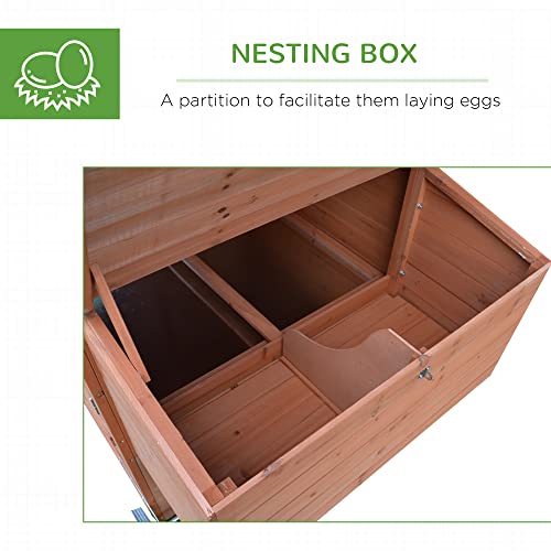 PawHut 96.5" Chicken Coop Wooden Hen House Poultry Cage Pen Portable with Wheels and Nesting Box, Chicken Cage for Backyard Outdoor, Natural - color: Brown