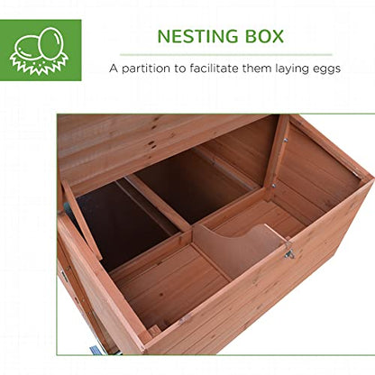 PawHut 96.5" Chicken Coop Wooden Hen House Poultry Cage Pen Portable with Wheels and Nesting Box, Chicken Cage for Backyard Outdoor, Natural - color: Brown