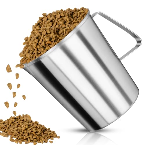 6 Cup Dog Food Scoop 304 Stainless Steel Dog Food Measuring Cups for Cat or Bird Pet Foods, Injection Molded and Dishwasher Safe (6 Cup) - size: 6 Cup