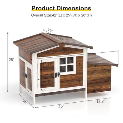 GOJOOASIS Chicken Coop for 2 Chickens Outdoor Rabbit Hutch Chicken House Cage with Ramp & Nesting Box for Small Animals (Brown) - color: Brown