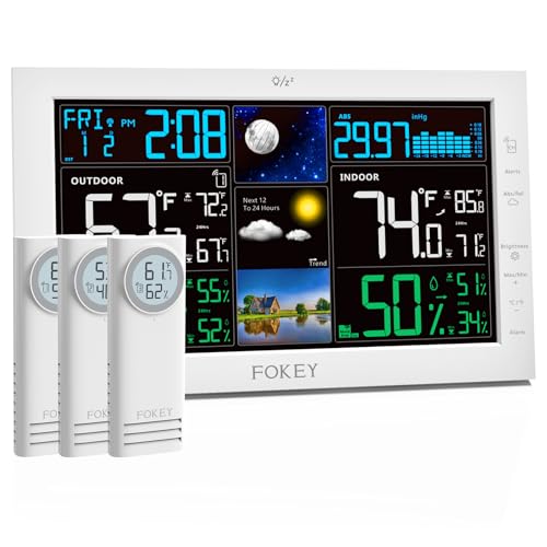 Weather Station Wireless Indoor Outdoor, Indoor Outdoor Thermometer Wireless, Home Atomic Clock Weather Stations, Temperature Humidity Barometer Inside Outside Thermometers, White with 3 Sensors - color: White, size: with 3 sensors