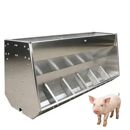 23in 27in 35in 46in Pig Feeder, 6-Door Heavy Duty Stainless Steel Hog Feeder, Outdoor Livestock Feeder Farm Accessory Self Feeder with Visable Feed Design Feeding Up to 20 Hogs,Silver,118cm - size: 118cm