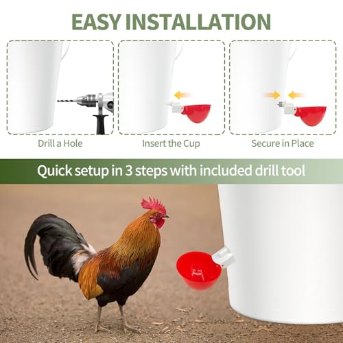 5PCS Chicken Waterer Cups, Red Automatic Poultry Watering Cups, Tee Fittings Poultry Waterer with Mounting Hole Opener,Ideal for Chicken Coop, Ducks, and Backyard Poultry