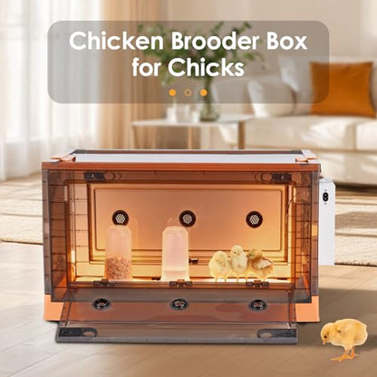 Chicken Brooder Box for Chicks with Chicken Coop Heater, Smart Temperature Control Chicken Brooder Heater, Chick Brooder with Chicken Feeder and Waterer Set for Chicks (23.6" x 16.5" x 17.8")