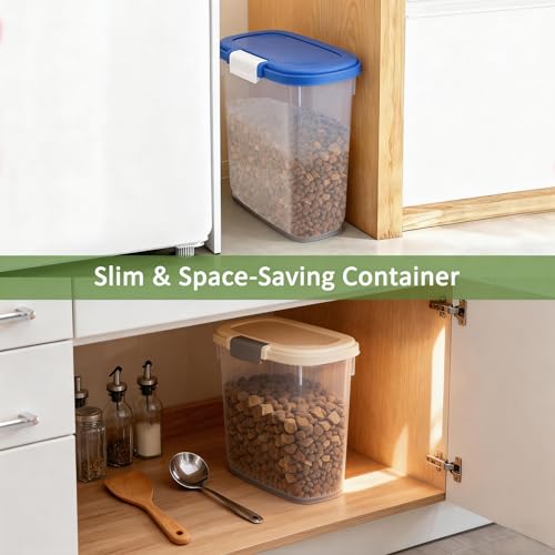 10-15 Lbs Dog Food Storage Container Airtight - Slim Pet Cat Food Container with Lid, Scoop and Cup - Clear Plastic Dry Food Storage Bin for Dogs, Cats, Bird Seeds, Kibble, Pellets, Rice, Flour - color: Sapphire Blue