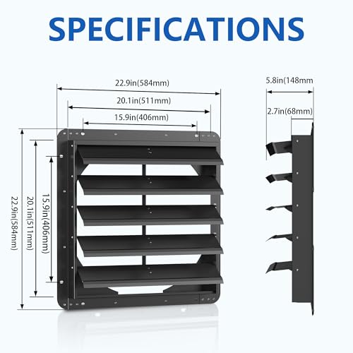 20 Inch Galvanized Sheet Spraying Automatic Exhaust Shutter Louver Vent (No Fan Blades and Motor) for Home Attics, Workshops, Barn, Greenhouse - size: 20 Inch