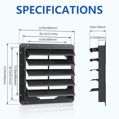 20 Inch Galvanized Sheet Spraying Automatic Exhaust Shutter Louver Vent (No Fan Blades and Motor) for Home Attics, Workshops, Barn, Greenhouse - size: 20 Inch