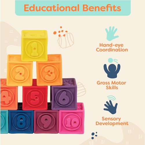 B. toys – Baby Blocks – Stacking & Building Toys for Babies – 10 Soft & Educational Blocks – Numbers, Shapes, Colors, Animals – One Two Squeeze – 6+ Months - style: Blocks