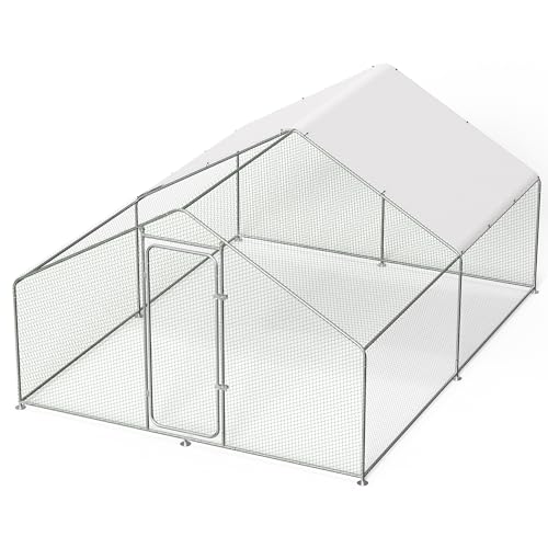 Metal Chicken Coop with Cover for Yard Large Walk-in Chicken Runs for 20 Chickens with Galvanized Steel Frame for Outdoor Heavy Duty Spire Roof Poultry Cage for Hen Duck Rabbits Goose Puppy